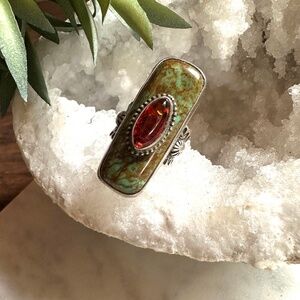 Turquoise atop sterling silver ring
